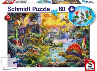 Schmidt Spiele Dinosaurier Puzzle 60 Teile inkl. Dinosaurier-Figuren Set