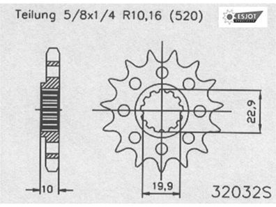 ESJOT Antriebsritzel "32032" 520, Stahl, gewichtso 14 Zähne