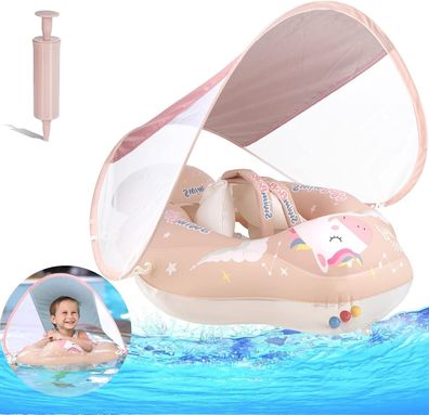 Woukksy Baby Schwimmring mit Sonnendach Entfernbar, Rosa Baby Schwimmhilfe mit S