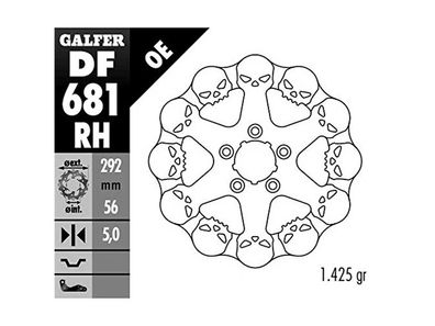 GALFER Bremsscheibe "DF681" Typ RH - Skull, starr, mit ABE