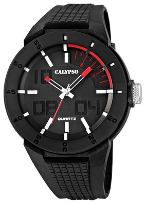 Calypso Armbanduhr schwarz weiß rot K5629/2 Herrenuhr Silikon