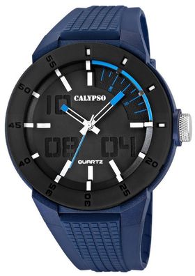 Calypso Armbanduhr Herrenuhr schwarz blau K5629/3 Silikonband