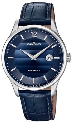 Herrenuhr Candino Armbanduhr blau C4638/3 Lederband Swiss Made
