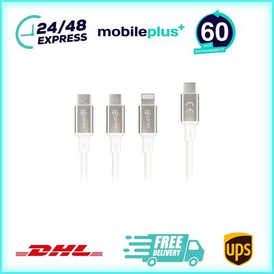 prio 3 in 1 Micro USB & USB C & Lightning auf USB C Kabel 3A 1,2m weiß
