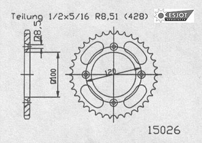 ESJOT Kettenrad "15026" 428, Aluminium 50 Zähne