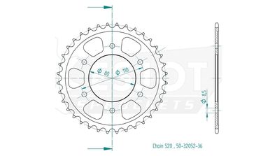 ESJOT Kettenrad "32052" 520, Stahl, schwarz 36 Zähne