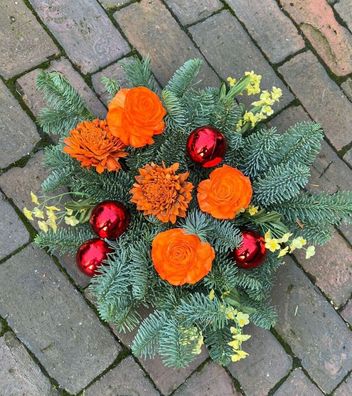 ca.50x50cm Weihnachtliches Grabgesteck Grabschmuck Gesteck Orange Rot Urnen-Grab