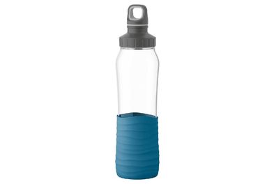 EMSA Trinkflasche Drink2Go Glas 0,7l Silikonmanschette aqua-blau