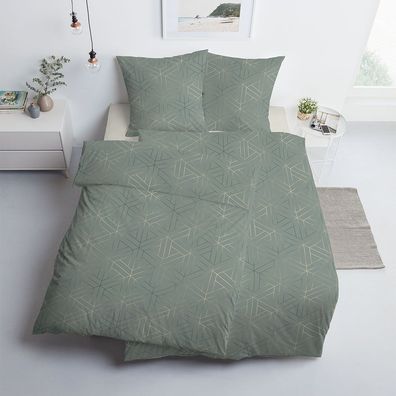 Estella Mako-Satin Bettwäsche 135x200 Luan mint uni Waben Rauten 7919-520