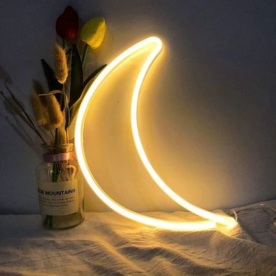 Warmweiße Mond-Neonlampe, Kunst-Wanddekoration, USB-betriebenes Nachtlicht