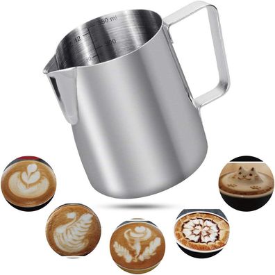 350ml Edelstahl Milchkännchen mit Graduierung, für Cappuccino und Milchaufschäumen