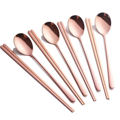 Koreanische Essstäbchen und Löffel Set, 4 Stück, Rose Gold, 304 Edelstahl