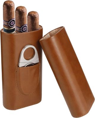 Humidor mit 3 Zigarren, Leder-Humidor mit Zigarrenschneider, tragbar