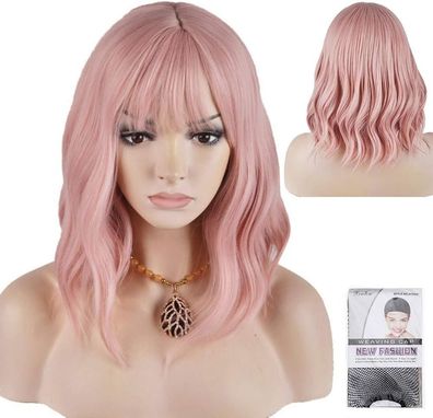 14'' Trendy Perücke, Pink, Langhaar perücke mit Pony, für Damen