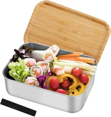 1200ml Edelstahl Lunchbox mit Bambus, nachhaltige Brotdose