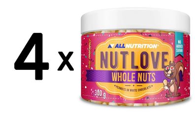 4 x Nutlove Whole Nuts, Peanuts in White Chocolate 300g