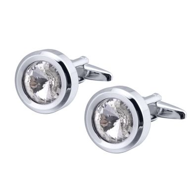 Round Diamond Cut Crystal Men's Cufflinks with Gift Box French Cuff Shirts Unisex Cuf