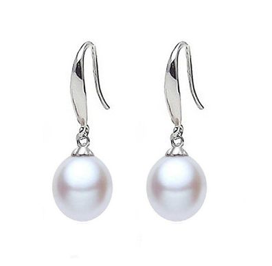 Women's Sterling Silver Natural Freshwater Pearls 8-9mm Drop Earrings, Women's Girls