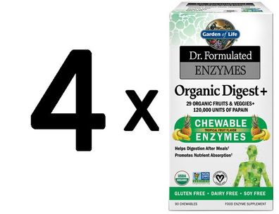 4 x Dr. Formulated Enzymes Organic Digest+, Tropical Fruit - 90 tabs