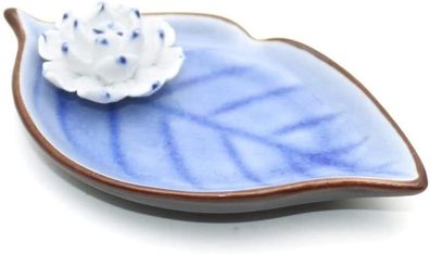 Incense Candle Holder, Ceramic Lotus Censer, Decorative Ash Tray (Blue)