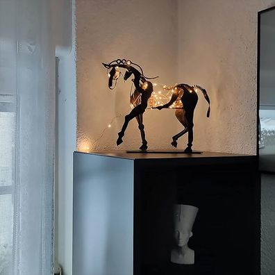 Metal Horse Sculpture, LED Lighting Modern Art Statue for Office or Tabletop