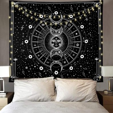 Sun Moon Tapestry Wall Hanging, Stars, Space Psychedelic Black & White Decor