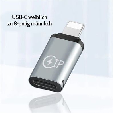 USB-C auf 8-polig Adapter Typ-C Buchse zu to 8-Pin Stecker IPhone Schnell Lade