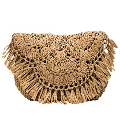 Ladies Fringe Straw Rattan Shoulder Messenger Bag, Summer Beach Tote