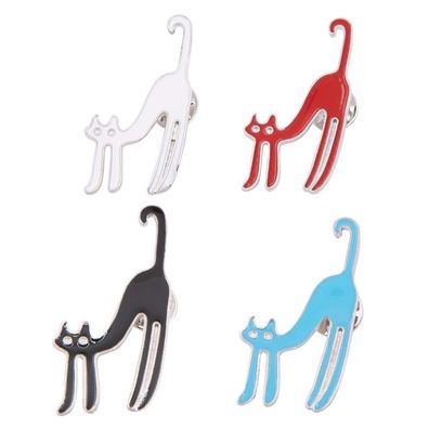 Set of 4 Stretch Cat Brooch Pins, Enamel Jewelry, Ladies Clothes Scarf Decoration