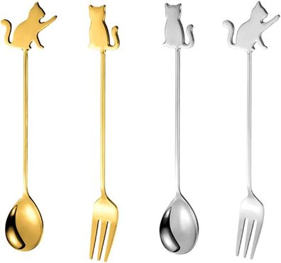 4 Piece Cute Cat Forks, Stainless Steel Dessert Forks, Mini Cake Scoop