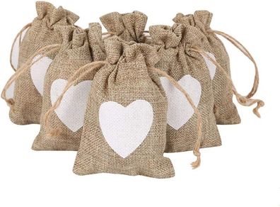 20 Pieces Small Burlap Heart Gift Bag with Drawstring, Mini Lightweight Gift Bag, Bir