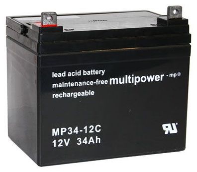 Multipower - MP34-12C - 12 Volt 34Ah Pb - Blei-Akku AGM, Zyklenfest, M6 Schraubans