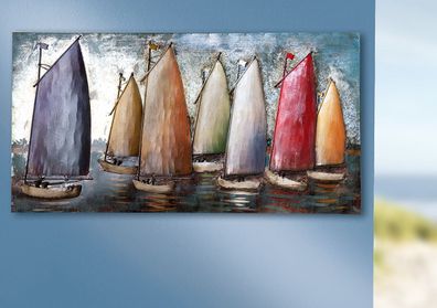 Gilde GILDE Gallery, Bild, rechteckig, "Sailing Regatta", Bootmotiv, Metall, blau,