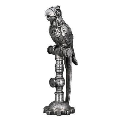 Casablanca Figur, Vogel, "Steampunk Parrot", Kunstharz, silberfarben, , L. 9,5