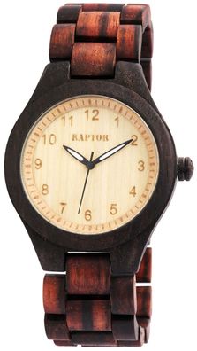 Raptor Armbanduhr Herren Uhr Braun Gliederarmband Holz RA20017-001