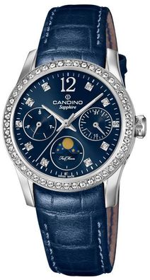 Candino Damenuhr Armbanduhr Lederarmband Mondphase blau C4684/2