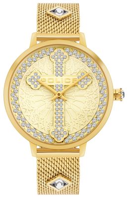Modische Police Damenuhr mit Kreuz golden PL16031MSG.22MMA