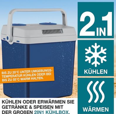 Blau Elektrische Kühlbox 25 Liter mit Kühlen Warmhaltefunktion 2in1