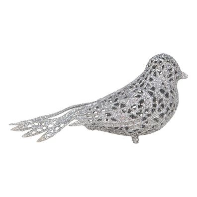 Clayre & Eef Weihnachtsanhänger Vogel 16x6x6 cm Silberfarbig Kunststoff