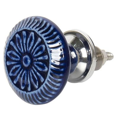 Clayre & Eef Türknauf Ø 4 cm Blau Keramik Blume (Gr. Ø 4x4 cm)