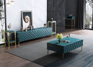 Sideboard 2X Seitenstaender Couchtisch Designer Wohn Zimmer Metall Luxus 4Tlg
