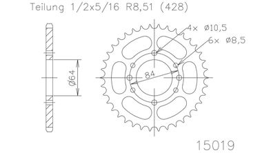 ESJOT Kettenrad "15019" 428, Stahl, schwarz 49 Zähne