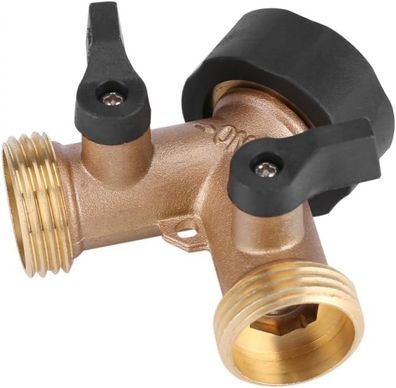 2-Wege-Y-Wasserhahn-Adapter, 3/4" Messing-Schlauchanschluss für Gartenbewässerung