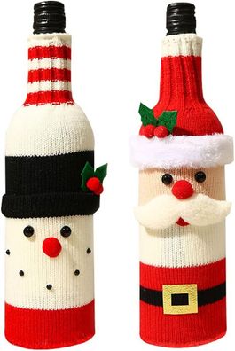 2er-Pack Weinflaschenbeutel, gestrickte Weihnachtsmann- und Schneemann-Flaschenhüllen