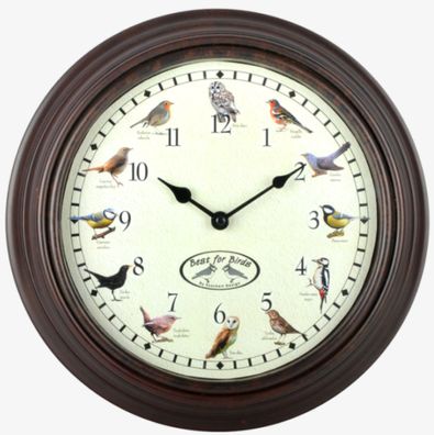 Esschert Design Wand Uhr Mit Vogel Stimmen Rufen Gezwitscher 30cm Deko Natur