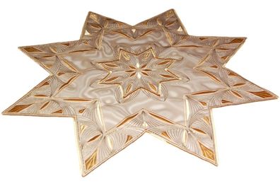 Plauener SPITZE Tischdecke Weihnachten Stern 70 cm Organza Zimt Stickerei Gold