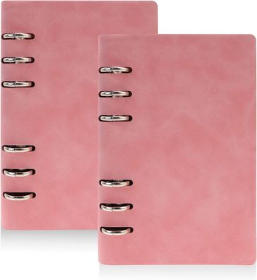 2er-Pack A6 Notizbuchbinder aus PU-Leder, 6-Ring-Budgetplaner, Rosa