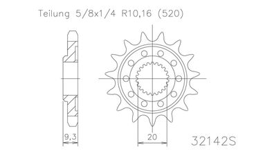 ESJOT Antriebsritzel "32142" 520, Stahl 13 Zähne, Ausf