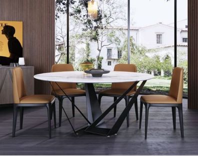 Design Rund Tisch 4X Sessel Stühle Ess Zimmer Sitz Polster Runde Tische Garnitur
