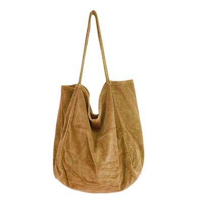 Große Damen-Handtasche aus Cord - Vintage-Umhängetasche, lässige Einkaufstasche, Schw